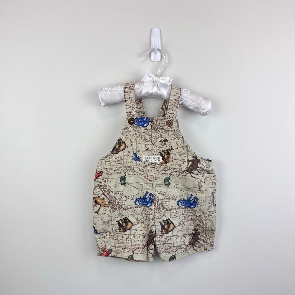 Vintage Carter's "Explore Our World" Animals Map Shortalls 9-12 Months